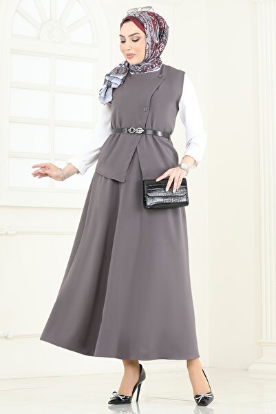 ModaMerve Kemeri Tokalı Etekli Takım 840MP806-MS Antrasit