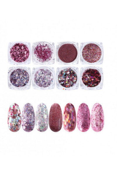 Pink Nails NAIL ART Glitter Set 8 Mix Glitter #7