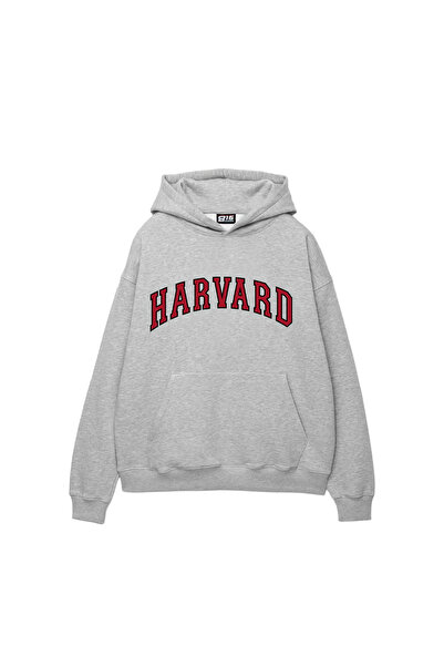 Bak Moda Harvard V2 Printed Oversized Unisex Gray Hoodie