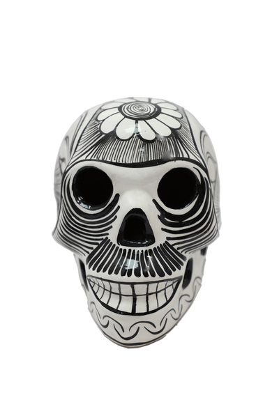 Generic Mexican Folk Art Skull Caravera Ceramic Object - Black and White