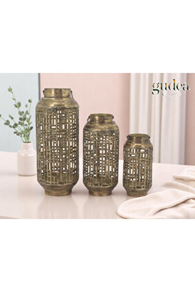 Kadim Vizyon İthal Dekoratif Metal 3'lü Fener 62 cm - 57 cm - 35 cm