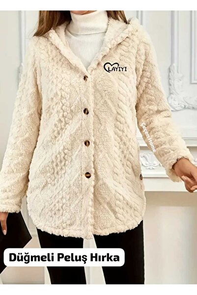 ÇEÇEN HOME Ζακέτα με κουκούλα και κουμπιά, βελούδινη ζακέτα με σχέδιο, με τσέ...