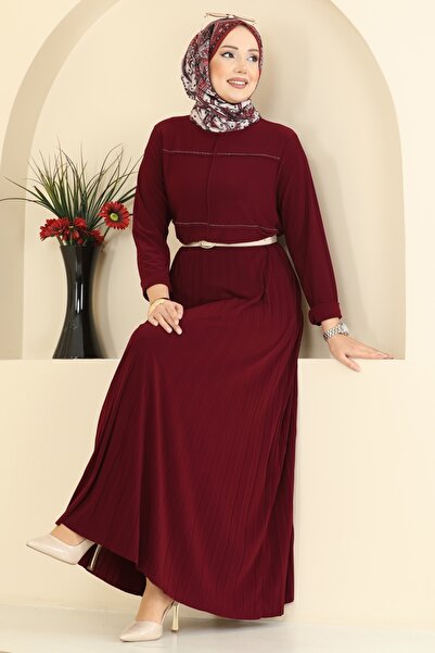 ModaMerve Eteği Piliseli Sandy Takım 3483UZ662-MS Bordo