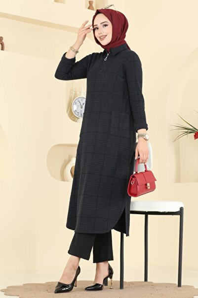 ModaMerve Yarım Fermuarlı Balıksırtı Takım 24010UKB139-MS Siyah