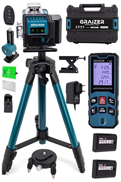 Graizer M12 Köşe Yeşil Çizgi Lazer Terazi 360° Miknatisli Otomatik Hizalama M...