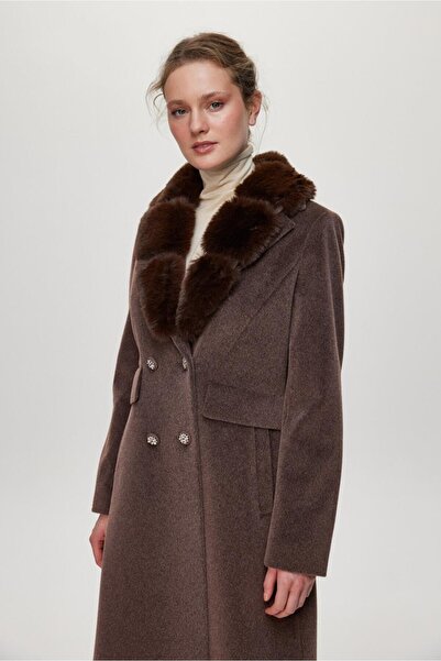 Zühre Fur Collar Pocket Detailed Brown Coat 13929