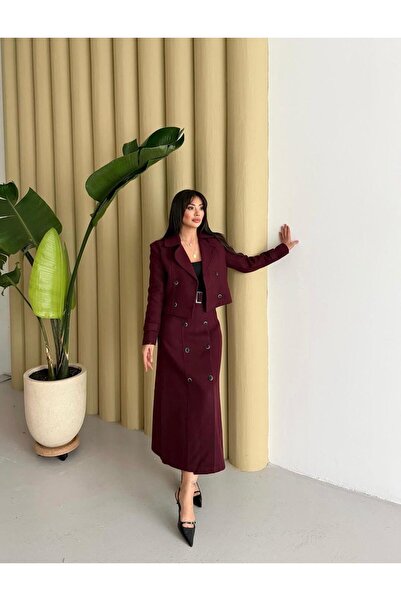 SEDA FİDAN BOUTIQUE Kaşe Ceket Etek Takım Bordo