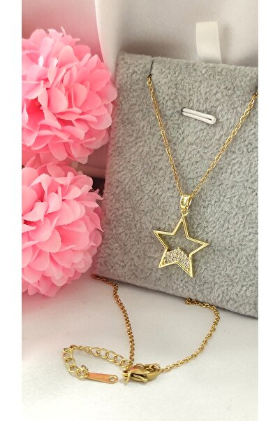 DİAVENTA TAKI VE AKSESUAR قلادة من الفولاذ الذهبي موديل 316L مصنوعة من حجر ال...