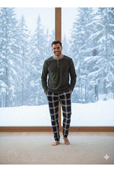 Sude HOMEWEAR Sude Winter Green Fleece Collar with Buttons and Bottom Pocket