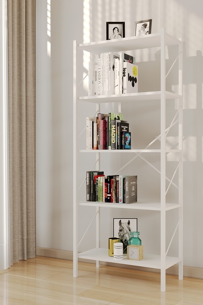 Tedarikcenter Metal Kitaplık 5 Raflı Ofis Kitaplığı Kitap Dosya Rafı Mutfak Rafı