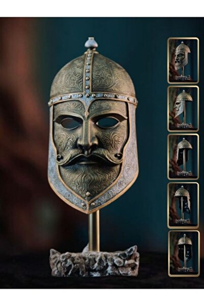 Store Dekoratif Gümüş Sakal Maskeli Kask Miğfer Obje Biblo