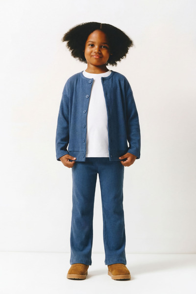 Magu Set pantaloni cardigan din bumbac albastru material reiat pentru fetiță ...