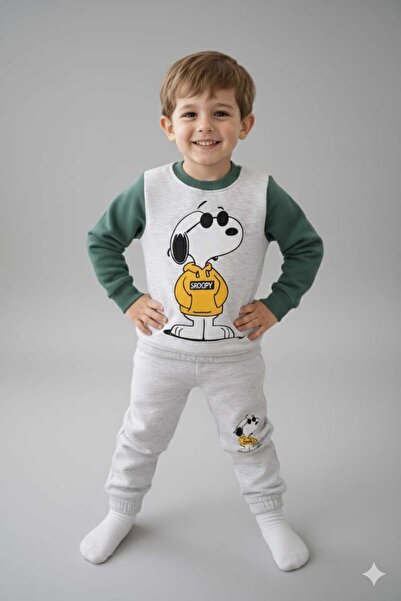 bubiee baby طقم بدلة رياضية للأولاد باللون الأخضر مطبوع عليه سنوبي، مكون من 3...