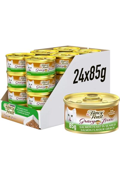 Fancy Feast طعام القطط الرطب بنكهة سمك السلمون لمحبي المرق