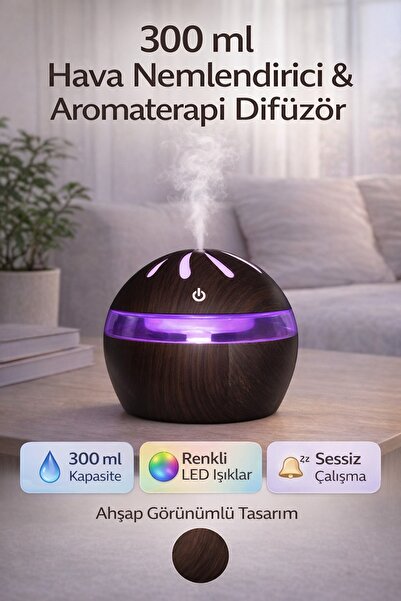 VOOKA 300 ml Ahşap Tasarımlı Ultrasonik Hava Nemlendirici Aromaterapi Difüzör...