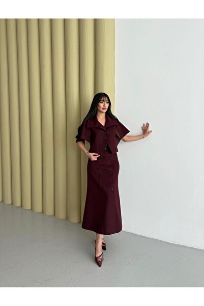 SEDA FİDAN BOUTIQUE Cape and Cashmere Set Burgundy