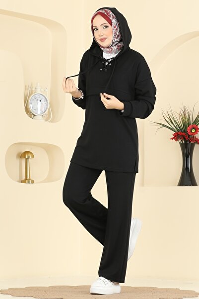 ModaMerve Yaka Bağcıklı Modal Takım 2749AYD574-MS Siyah