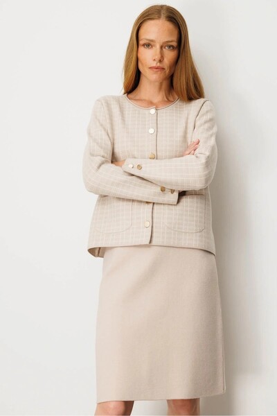 Desen Triko Checkered Glitter Jacket Cardigan 25065