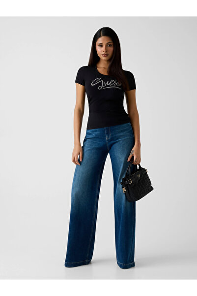 Guess Short Sleeve Crew Neck Letter Women's Black T-Shirt W6Ri24J1314-Jblk