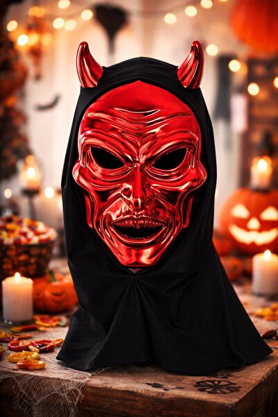 TOYFEST Parlak Kırmızı Şeytan Kafatası Maske Nefes Alabilen Dayanıklı Hallowe...