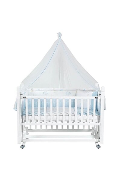 Tahterevalli Cuppa Beşik 60x120 cm Beyaz ve Mavi Uyku Seti