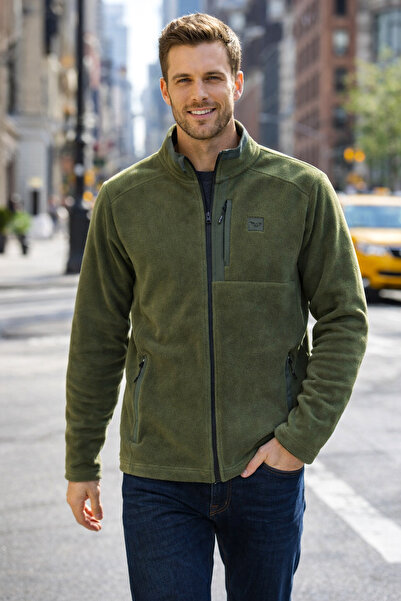 REMSA Jachetă pentru bărbați din lână cu fermoar în față 9527 kaki