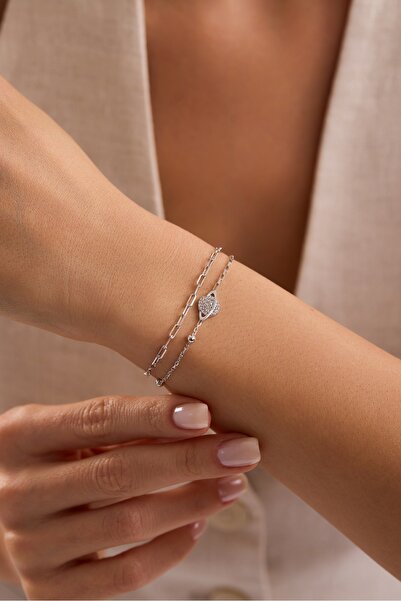 Nereze 925 Ayar Gümüş Rodyum Kaplama Çift Zincirli Gezegen Model Bileklik