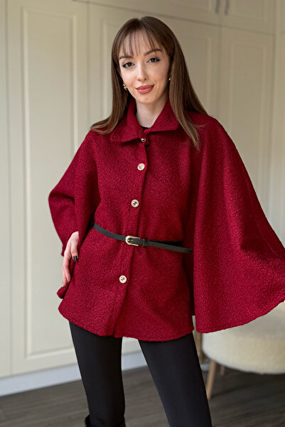 Dilay Gökoğlu Butik Kemeri Dahil Sıcak Tutan Şık Buklet Panço