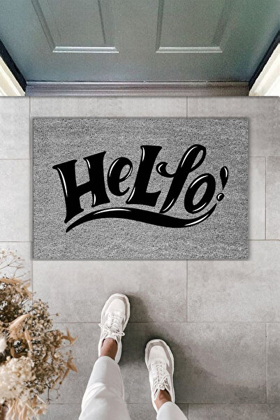 Rugmood سجادة مدخل حديثة بطباعة رقمية - مكتوب عليها 'مرحبًا' - سجادة أمام الب...