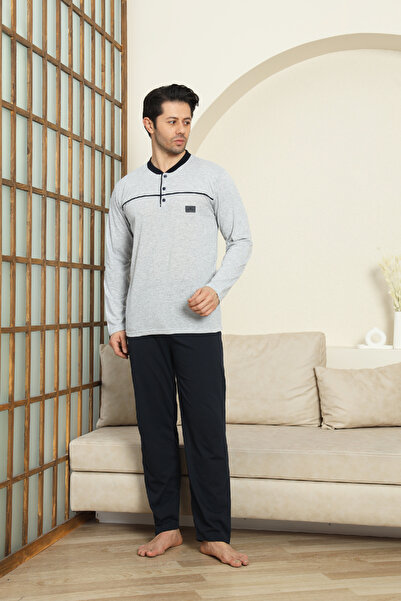 Enisena Men's 100% Cotton Pajama Set-Robe and 3 Buttons-12489