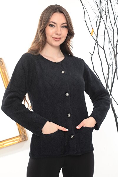 GÖMLEK GALERİSİ Women's Angora Argyle Patterned Crew Neck Cardigan Standard F...