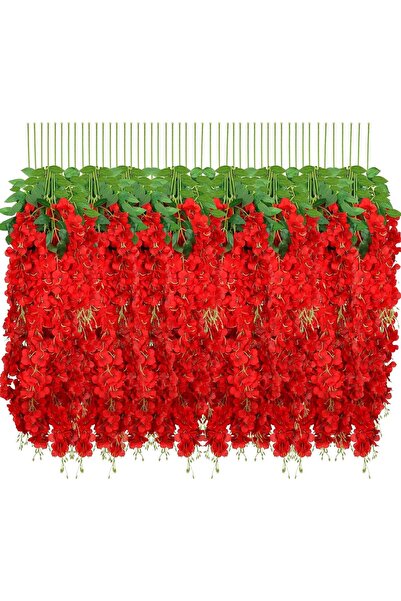 ERHAN FLOWERS Lüx 12li Beyaz Sarkan Akasya Çiçeği kırmızı 100 cm