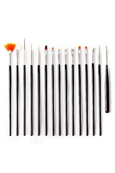 Pink Nails Nail Brushes Set 15 Brushes Black
