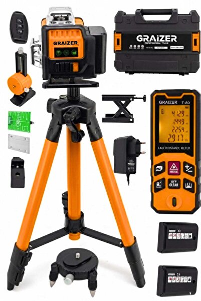 Graizer T12 Köşe Yeşil Çizgi Lazer Terazi 360° Miknatisli Otomatik Hizalama M...