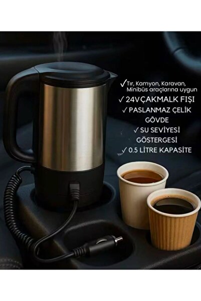 Trendhane 24 Volt KAMYON KAMYONET OTOBÜS VS UYUMLU Kettle Su Isıtıcı Çelik Ke...
