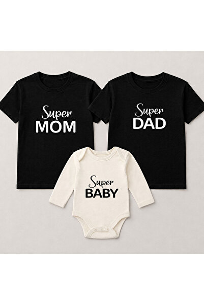 MODA Mom Dad Baby Printed Mother Father Baby Family T-Shirt Bodysuit Combination
