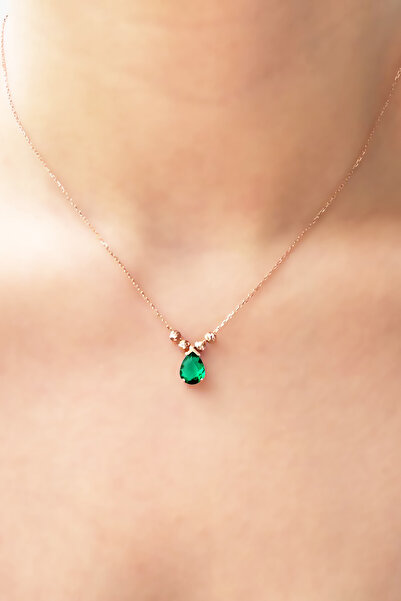 Azuris Silver 925 Ayar Gümüş Rose Gold Kaplama 43 cm Zümrüt Rengi Zirkon Taşl...