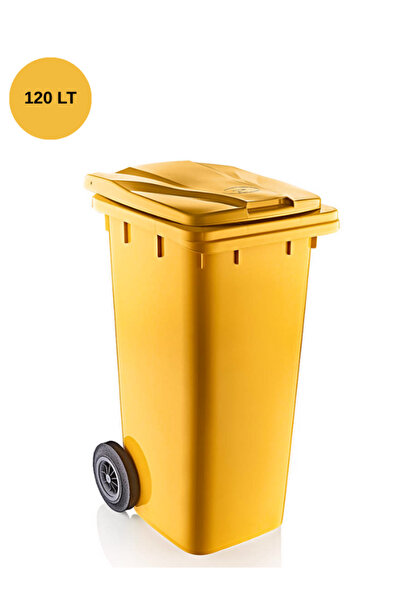 Loremp Çöp Konteynırı Kapaklı ve Tekerlekli Dayanıklı Plastik 120 lt Sarı Renk