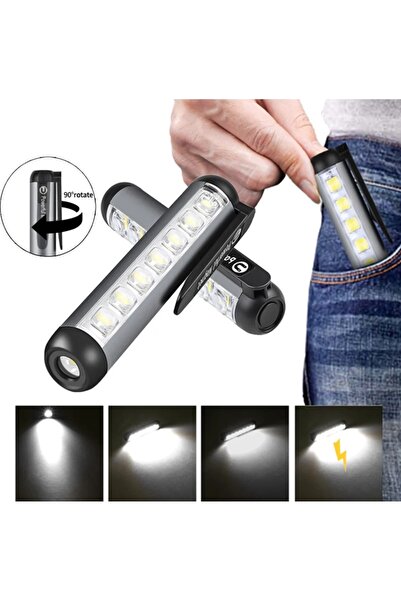 newnet Yüksek Lümen Süper Parlak El Feneri Klipsli Cep Feneri | 8 Led 4 Mod Ş...