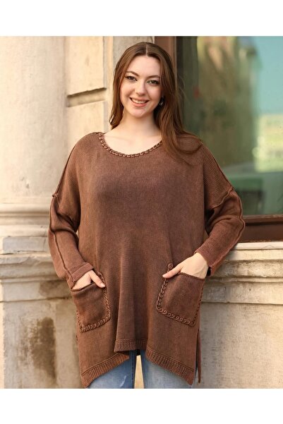 Sosyete Kaplumbağa Authentic 100% Cotton Knitwear Double Pocket Washed O-Neck...