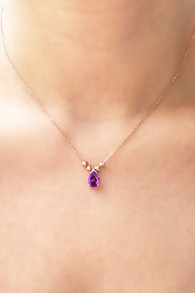 Azuris Silver 925 Ayar Gümüş Rose Gold Kaplama 43 cm Ametist Rengi Zirkon Taş...