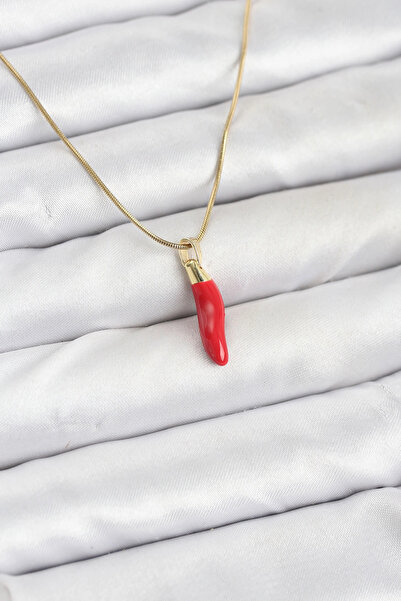 shopwave قلادة نسائية من الفولاذ 316L بلون ذهبي موديل كابيا بالفلفل الأحمر - ...
