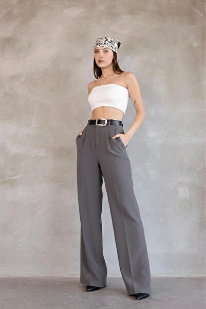 HA-KA GİYİM Women's Palazzo Pleated Pants Imported Doubleface Fabric High Qua...