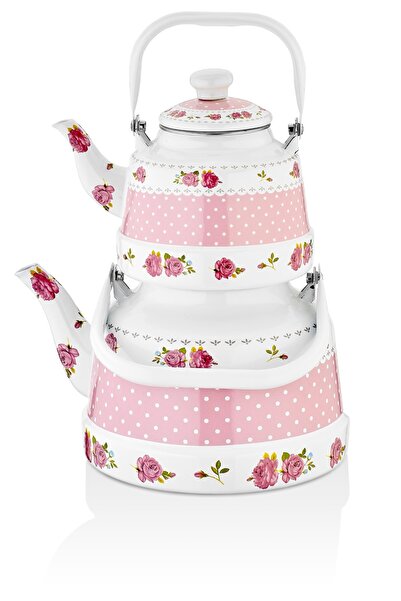 Ebru Metal Nostaljik Emaye Çaydanlık Takımı 16/22 (ÇOK BÜYÜK BOY)