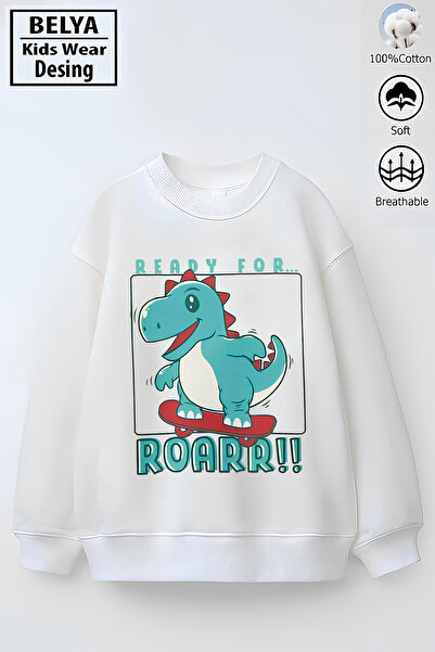 Belya Kids Wear Full Mold Oversized Boys' Cotton Cotton 3-Yarn Fabric Dinosau...