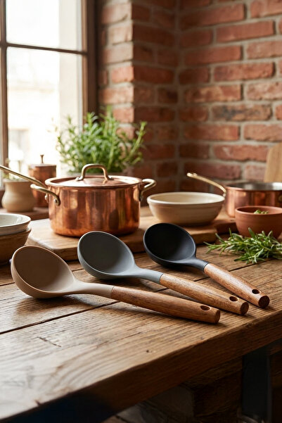 Vadi Fireproof Non-Stick Heat Resistant Silicone Ladle with Wooden Handle