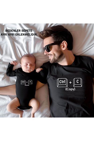MODA Copy and Paste Printed Father Baby Family T-Shirt Bodysuit Combination