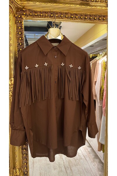 Aska Butik Siyah Püsküllü Gömlek