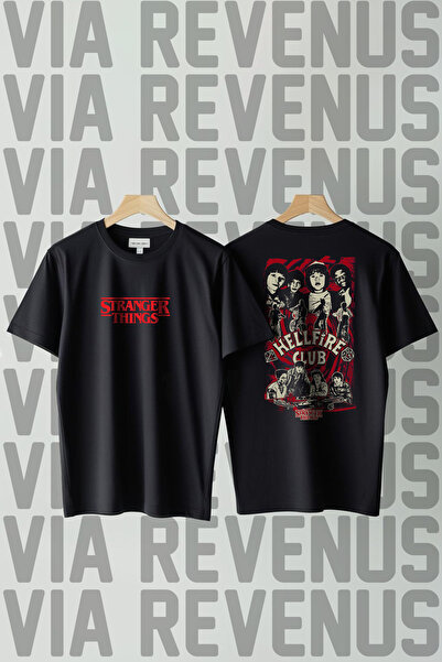 Vordevia Stranger Things Hellfire C. Baskılı Bisiklet Yaka Geniş Kalıp Unisex...