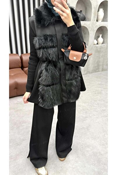 Cardella Premium Oversized Fur Detailed Vest Set Scuba Suit |   Hijab Friendl...